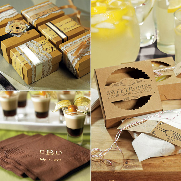 Rustic themed favour wrapping kit mini pie packaging kits and printed napkins