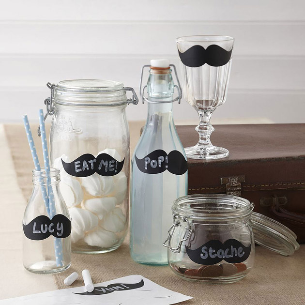 Rustic themed moustache chalk board labels