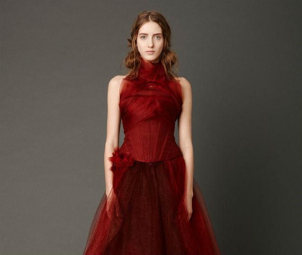 A red dress designed by Vera Wang