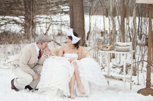 An image of a winter wedding bow from GreenWeddingShoes.com