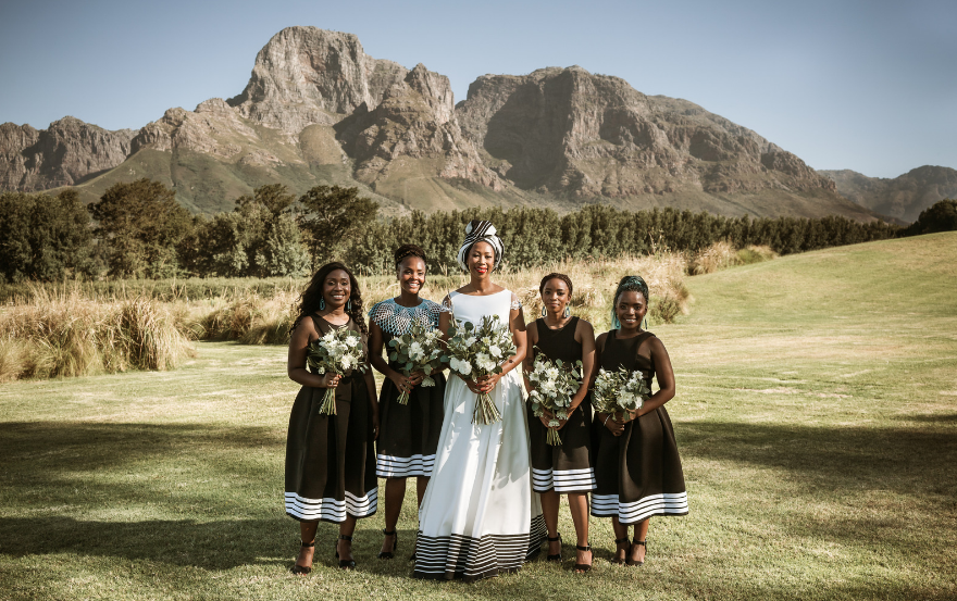 Black bride and bridesmaids with natural hair