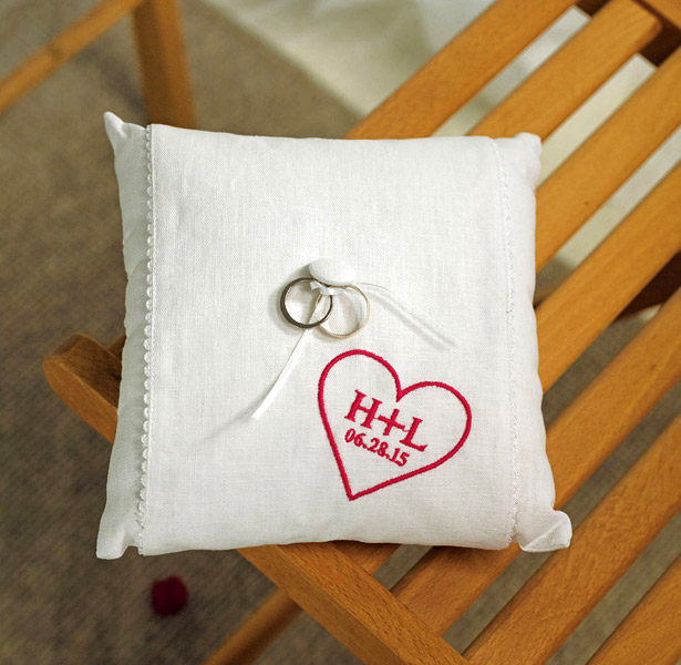 Personalised heart ring cushion   