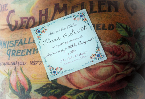 Clare and Scott real engagement save the date card 