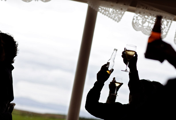 wedding guests toasting the marriage 