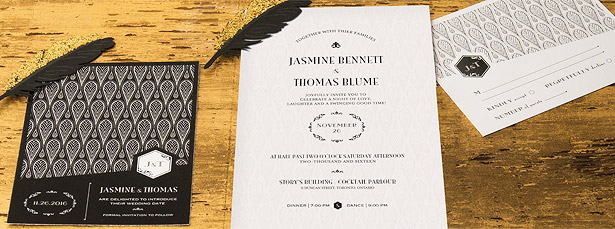 Art Deco Laser Embossed Invitation with Black and Gold Opulence Personalisation