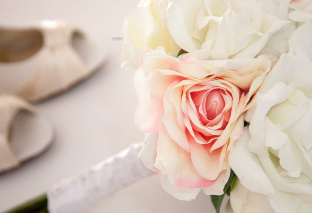 Blush pink and white rose bridal bouquet 