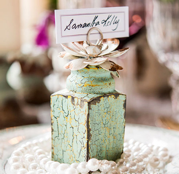 rustic place card holder mint green