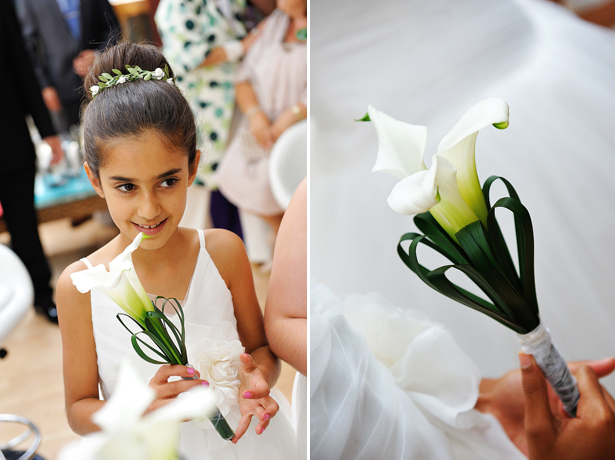 Flower girl with lily bouquet