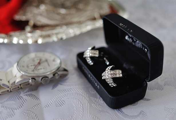 Grooms cufflinks and silver watch