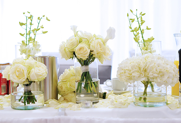 Cream rose table decorations