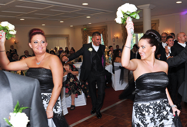  Bridesmaids in black strapless dresses