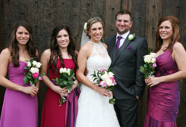 The newlyweds with their bridesmaids