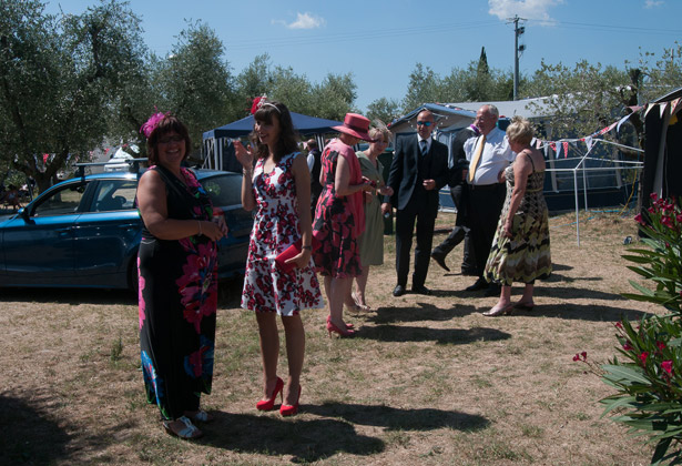 Wedding guests at campsite