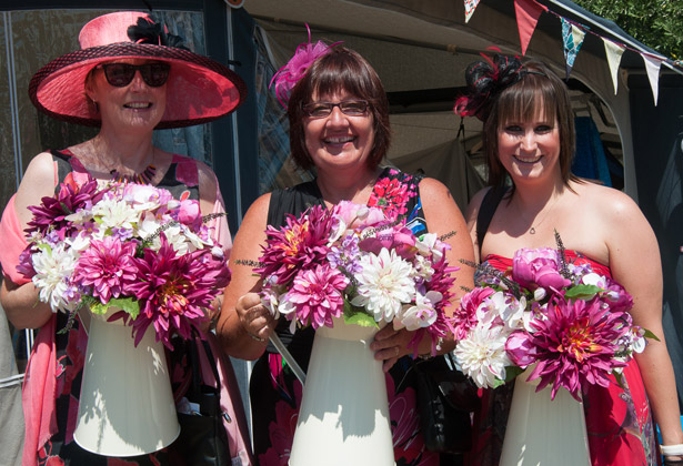 Wedding guests with wedding flowers