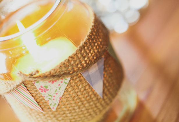 Burlap and mini bunting candle holder 