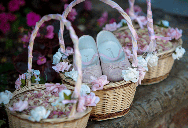 Pink and white flower basket