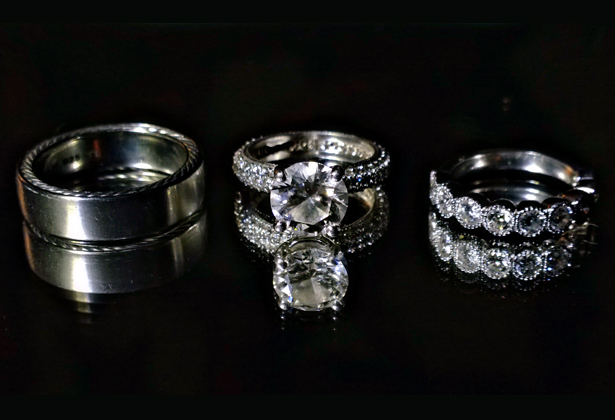 His and her silver wedding rings 