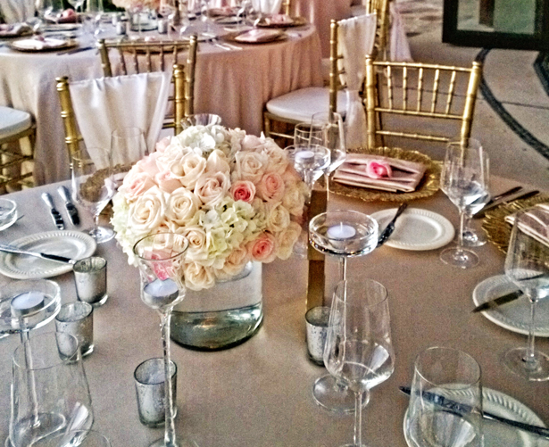 Blush and gold themed wedding reception