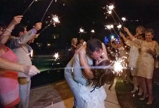 Guests with sparklers to celebrate the big day 