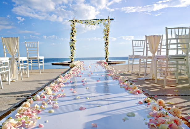 Rose petals along the aisle  