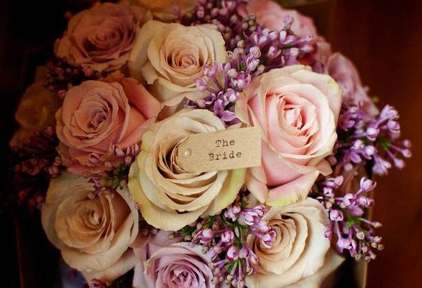 Blush pink and purple rose bridal bouquet 