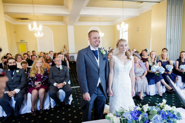 The bride and groom at the ceremony 