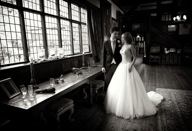 Black and white portrait of the bride and groom by Henry Wells 