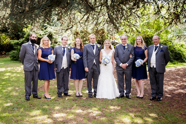 The bride and groom with their friends and family 