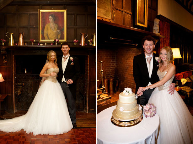 Bride and groom cutting the wedding cake