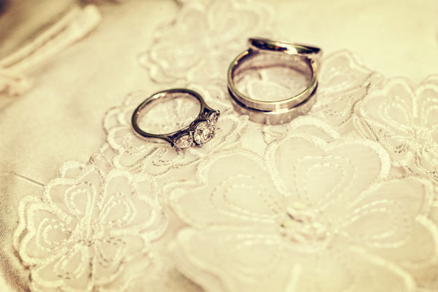 His and her silver and diamond wedding rings    