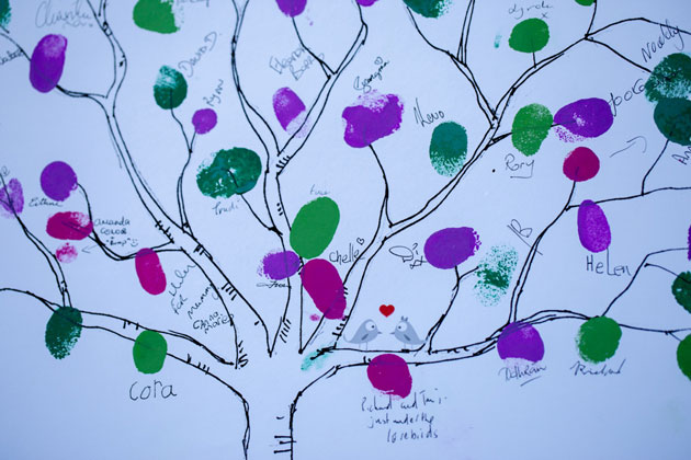 Guests filling in the personalised finger print tree 