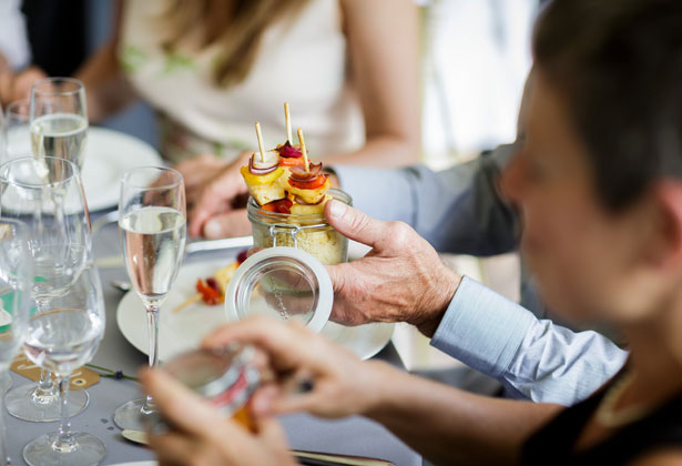 Wedding breakfast served on jars   