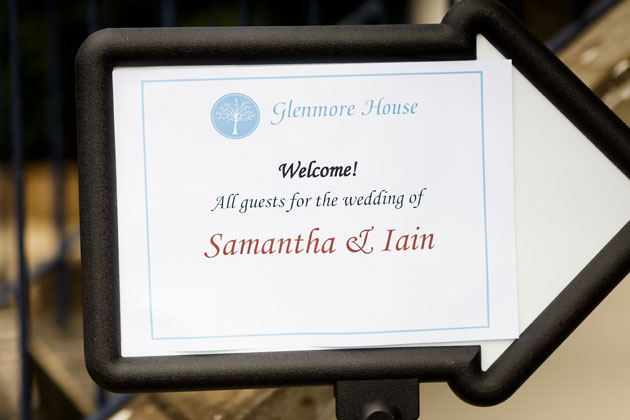 Welcome sign for Samantha and Iain's wedding 