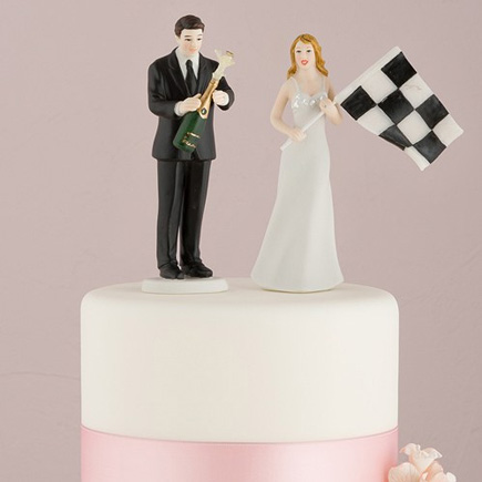 Funny Cake Toppers - Bride at Finish Line with Victorious Groom Figurine | Confetti.co.uk