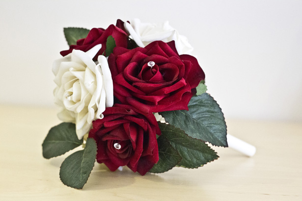 Budding Sensations Artificial Red and White Rose Bouquet