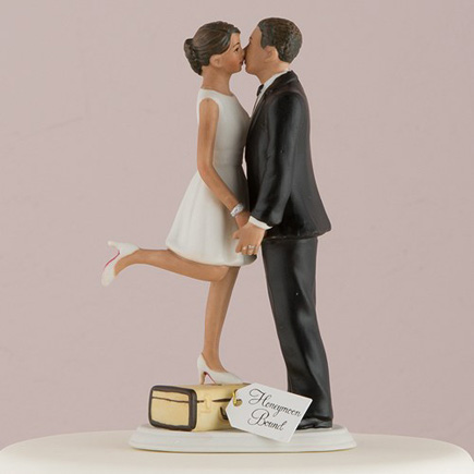 Mix and Match Bride Cake Toppers - "A Kiss And We're Off!" Figurine - Medium Skin Tone - Wanderlust Wedding Ideas - Travel Inspired Cake Topper | Confetti.co.uk