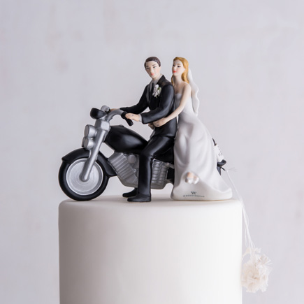 Motorcycle "Get-away" Wedding Couple Figurine - Motorbike Wedding Cake Topper | Confetti.co.uk