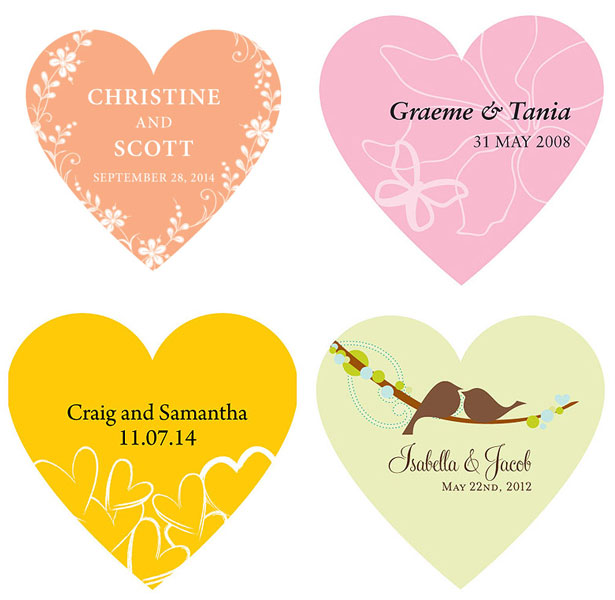 Personalised Heart Stickers for Wedding Favours