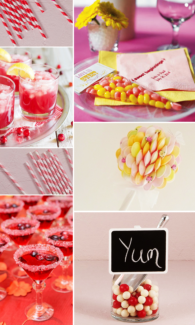 Yellow and red retro style wedding sweets