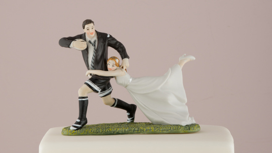 Sports Cake Toppers - Love Tackle Bride and Groom Cake Topper - Rugby Themed Wedding Cake Topper | Confetti.co.uk