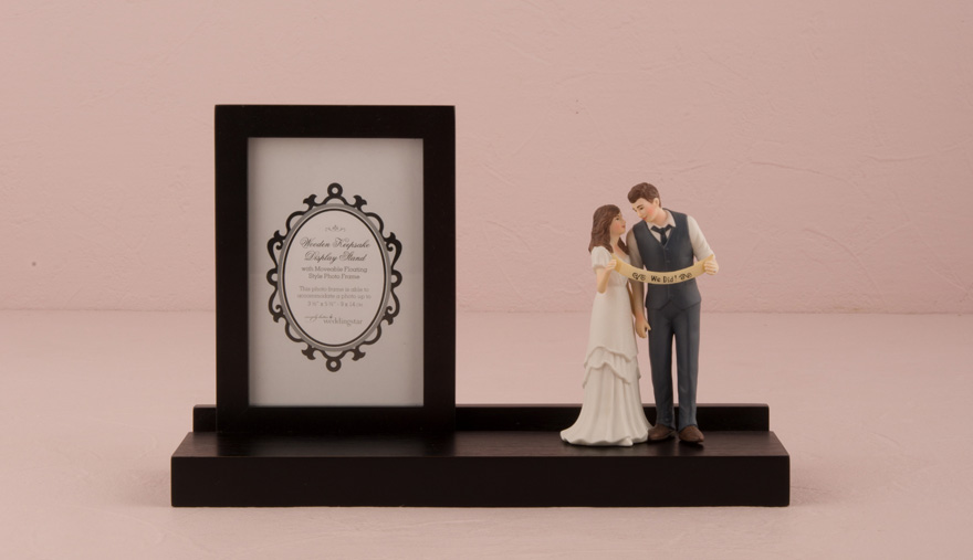 Wooden Keepsake Display Stand - Cake Topper Display stand - Personalised Wooden Keepsake Wedding Picture and Display Stand with "Indie Style" Wedding Couple Figurine | Confetti.co.uk