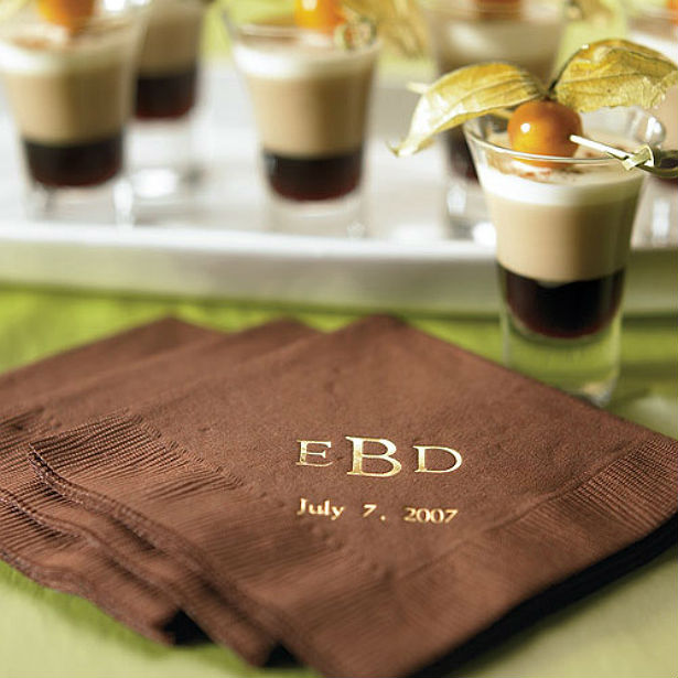 Personalised printed napkins in chocolate brown at Confetti