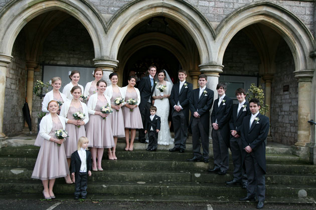 The newlyweds with their bridesmaids and groomsmen