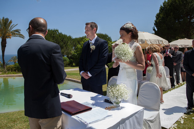 The bride and the groom together at the ceremony      