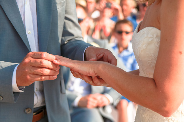  The happy couple exchanging wedding rings 