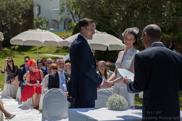 Bride and groom enjoying the wedding ceremony  