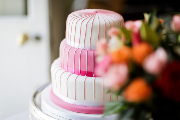 Pink and white wedding cake by Palette Events