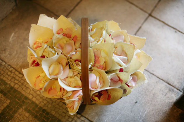 Ivory and rose confetti in cones 