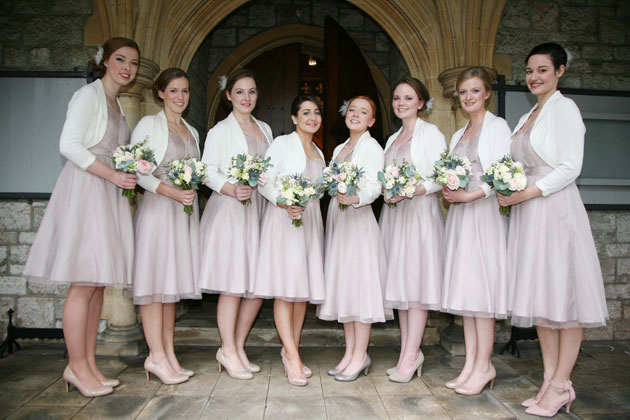 Bridesmaids in Monsoon nude dresses  