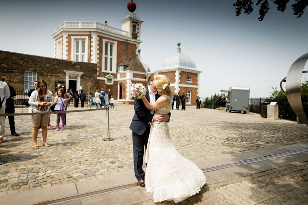 The bride and groom at the Royal observatory, London 